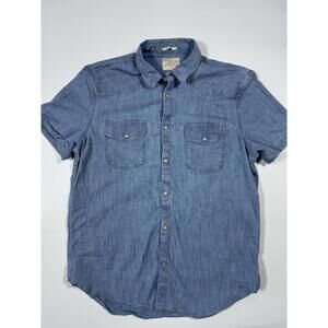 Lucky Brand Pearl Snap Chambray Denim Shirt Short Sleeve Work Stretch Medium